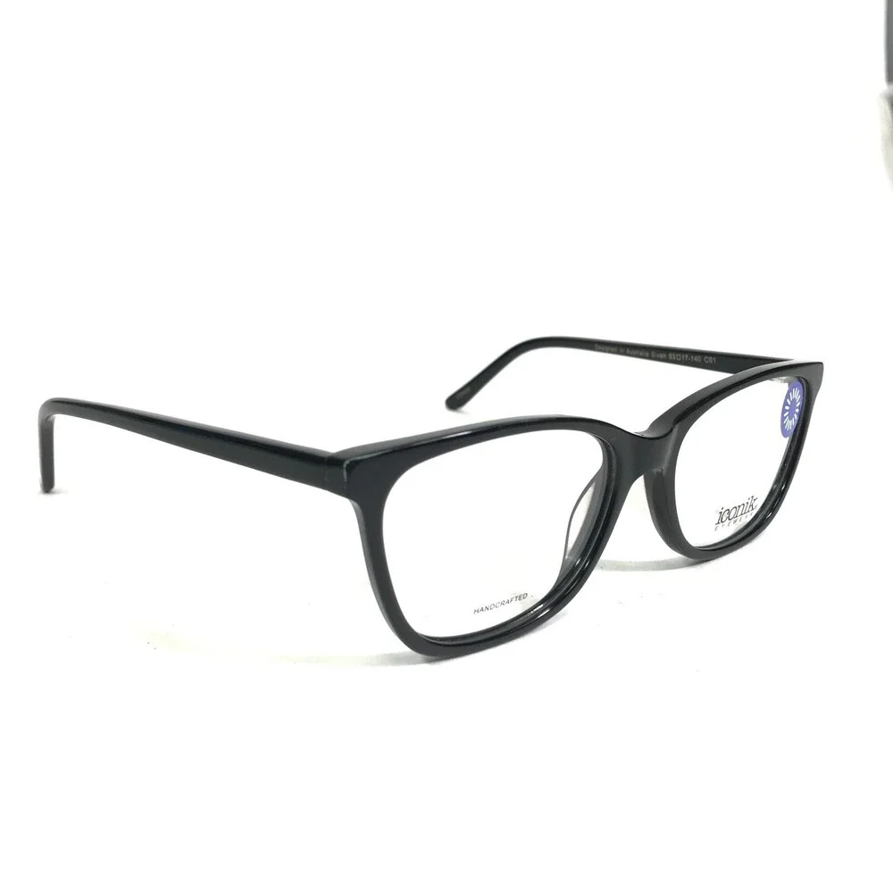 Iconik Eyeglasses Frames Sivan C01 Black Square Full Rim Cat Eye 53-17-140